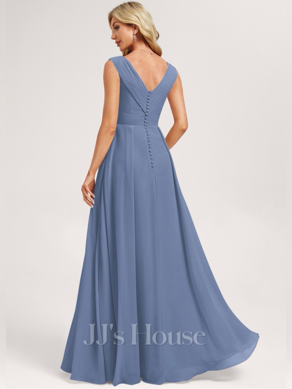 JJs House Yamara Slate Blue A-line Chiffon Maxi Dress Custom Sizing NWT Wedding - Picture 2 of 3